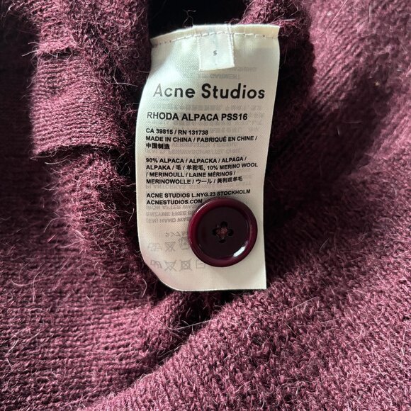NWOT Acne Studios Rhoda Alpaca Unisex Long Aubergine Cardigan – Size S - Picture 10 of 11